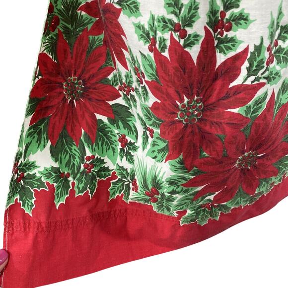 Vintage Christmas Apron Printed Cotton Red White Green Poinsettias & Holly Motif - Picture 4 of 5